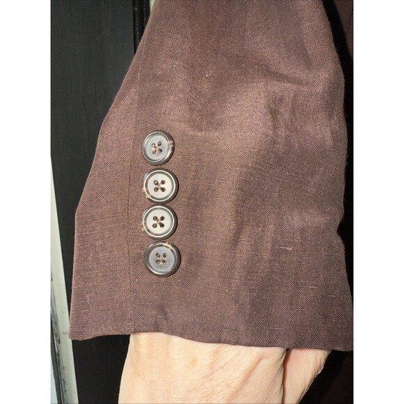 Vintage Lauren Ralph Lauren Brown Linen Silk Blazer Jacket Womens 14 Old Money - Picture 4 of 16